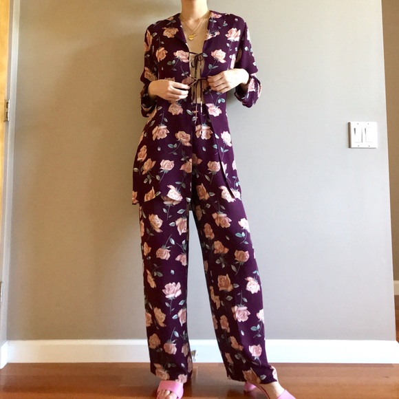 La Perla Pants - Vintage la perla silk blouse and pants SET in floral print blogger style
